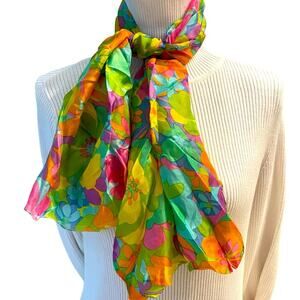 Y2K Floral Scarf Womens Bright Colorful Retro‎ Mod Long Fashionista 18x44